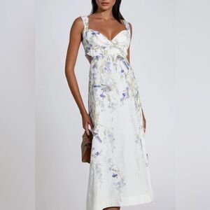 White Floral Maxi Dress with Lilac Bird Print